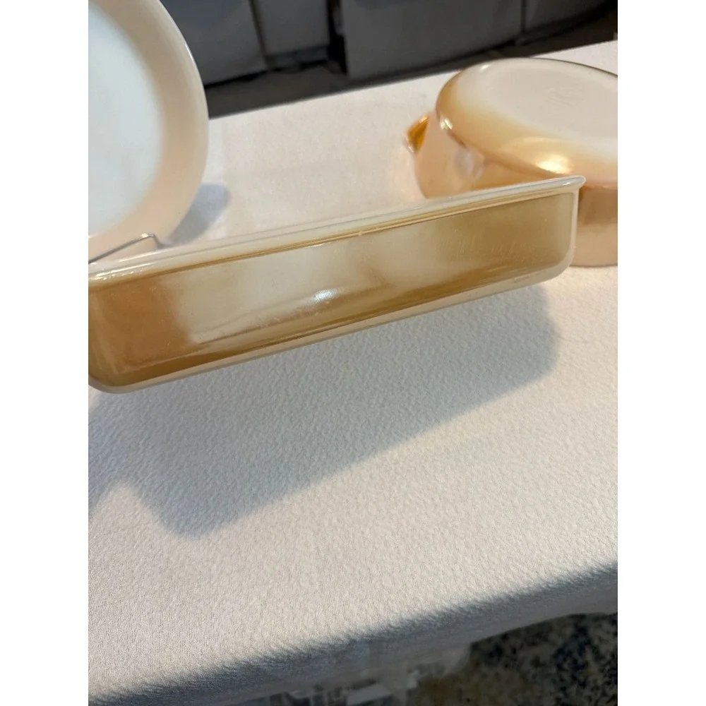Vintage Anchor Hocking Fire-King Peach Lustre 3-Piece Baking Dish Set